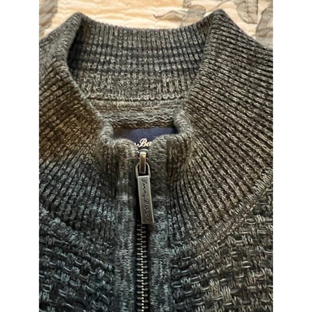 Tommy Bahama Men's Black 100% Cotton Full Zip Sweater Side Pockets Size L - Picture 2 of 5